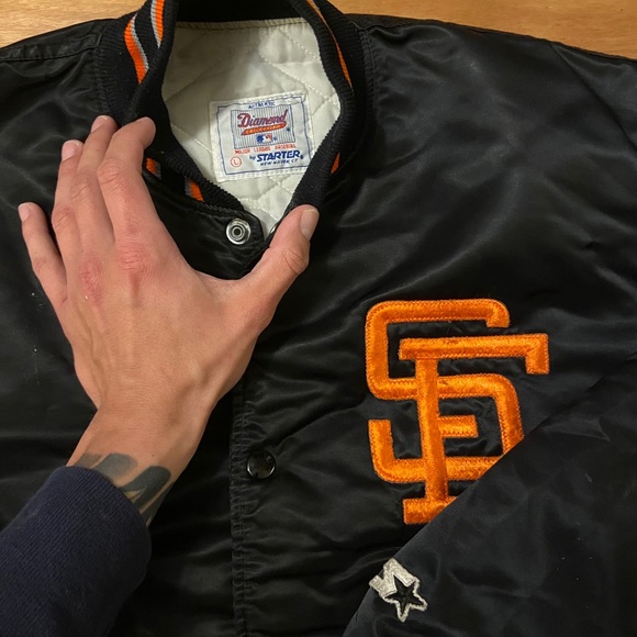 Vintage STARTER San Francisco Giants Satin BLACK - Picture 2 of 5